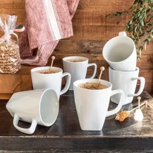 Square porcelain mug: 12 oz white series 6-piece set