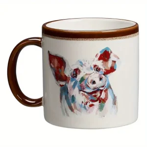 Farm Pig Sculpted Stoneware Mug, 19.27 Ounces, White