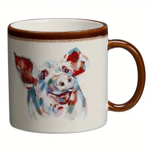 Farm Pig Sculpted Stoneware Mug, 19.27 Ounces, White