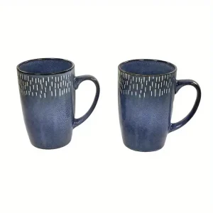 2 Pc Ceramic Coffee Mug Set, 22oz, Blue Color & Bell Shape