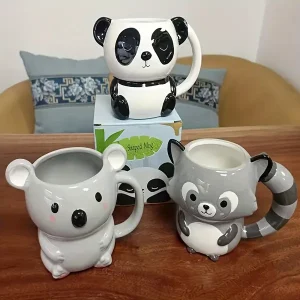 1pc 560mlu002F18.94oz Painted Three-dimensional Small Raccoon Panda Koala Ceramic Water Cup Cute Animal Expression Ceramic Cup Mug