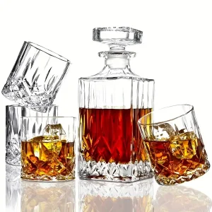 7pcs, Lead-Free Whiskey Glassware Set with Decanter and 6 Vintage Glasses - Perfect Bar Accessories and Supplies for Entertaining