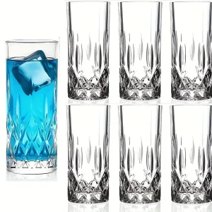 6pcs Set Of Stylish Whiskey & Beer Glasses - Diamond Pattern, Embossed Ice Flower Design For Cold Drinks, Reusable & Dishwasher Safe, Perfect For Home Use