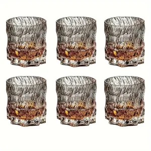 Set Of 6, Glass Mug, 9.8 Oz, Whiskey Glasses Clear Glacier Wine Glasses Glasses Creative Light Luxury Premium Household High Color Hammer Eye Patterns