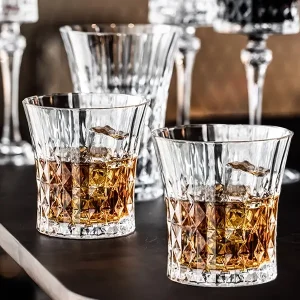 4 Pcs Crystal Whiskey Glasses Sets of 2 Old Fashion Glasses Stemless Wine Glasses for Cocktail Rum Cognac Vodka Liquor Drinking Cup Gift for Men (2 Water Drinking Glass Cup 8.5 Oz & 2 Metal Pick)