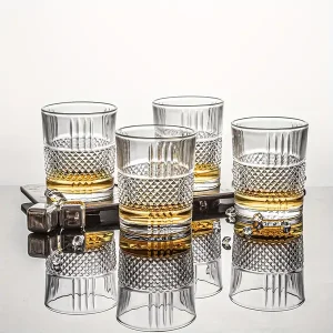 4pcs Embossed Crystal Whiskey Glasses Set - Perfect for Juice, Beverage, Beer, and Cocktail Drinks